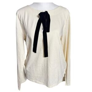 J.Crew Cream Bell Sleeve Top Black Velvet Bow - Large NWT
